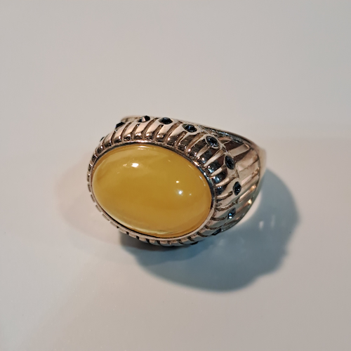 HW-531 Ring, Lemon Oval, Blue CZs $63 at Hunter Wolff Gallery